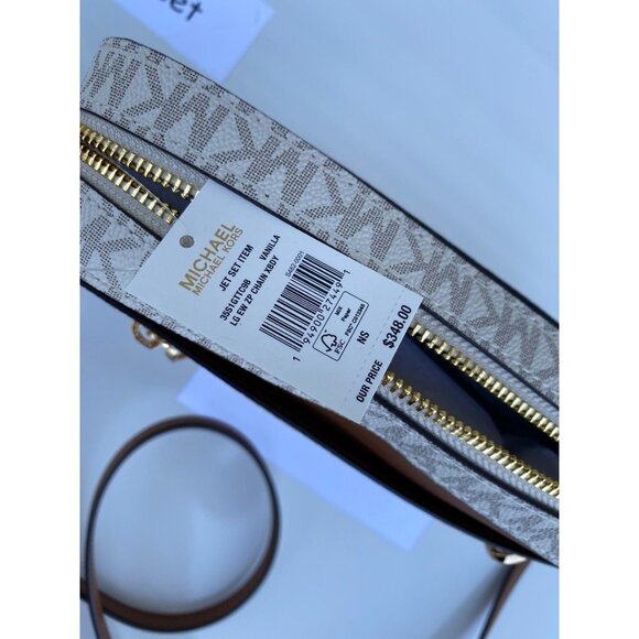 Michael Kors crossbody bag large chain zip purse Jet set MK Signature Vanilla - Picture 7 of 10